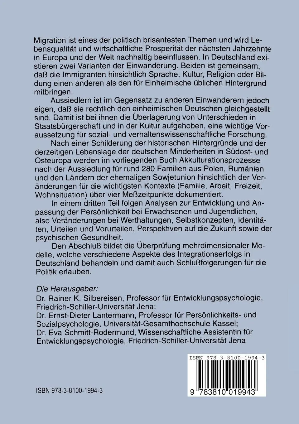 Rückseite: 9783810019943 | Aussiedler in Deutschland | Rainer K. Silbereisen (u. a.) | Buch