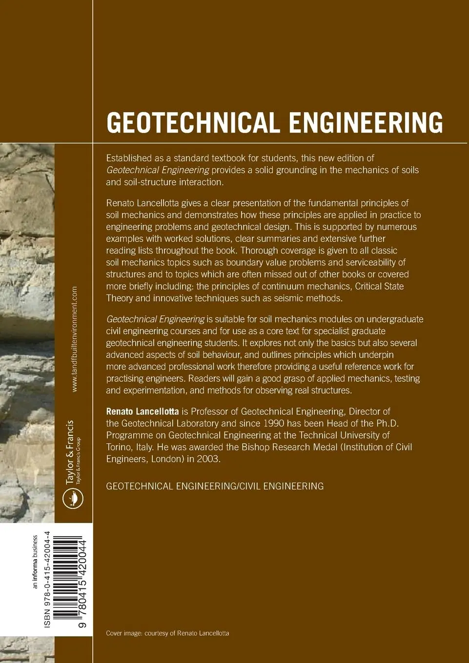 Rückseite: 9780415420044 | Geotechnical Engineering | Renato Lancellotta | Taschenbuch | Englisch