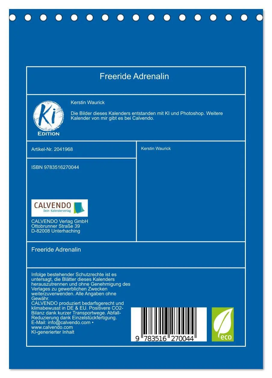 Bild: 9783516270044 | Freeride Adrenalin (Tischkalender 2026 DIN A5 hoch), CALVENDO...