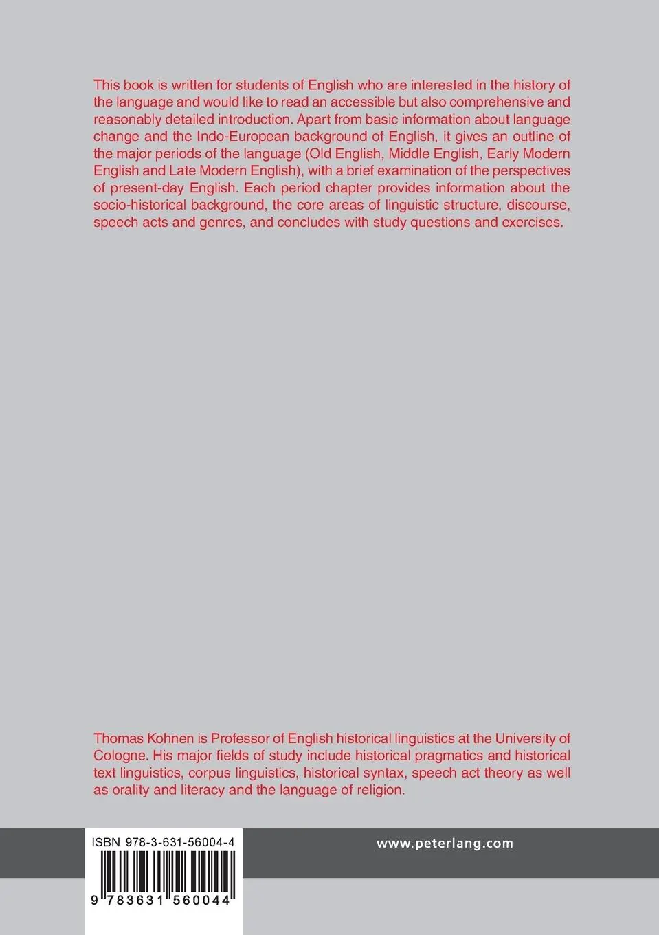 Rückseite: 9783631560044 | Introduction to the History of English | Thomas Kohnen | Taschenbuch