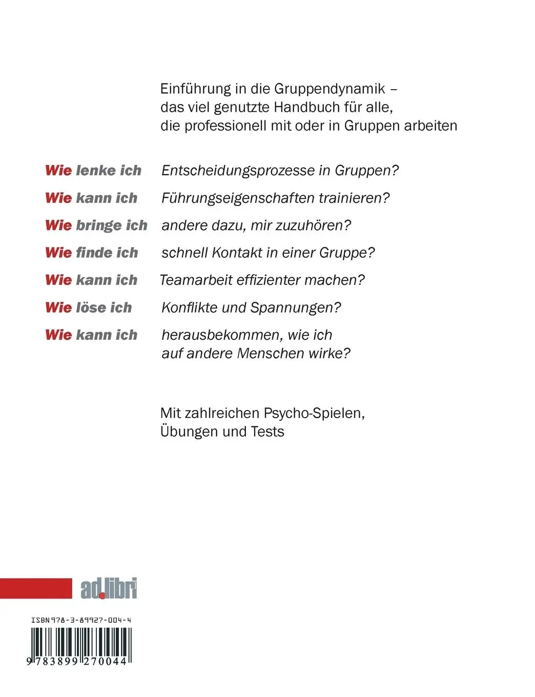 Rückseite: 9783899270044 | GruppenTraining. Erfolgreich arbeiten in und mit Gruppen | Taschenbuch