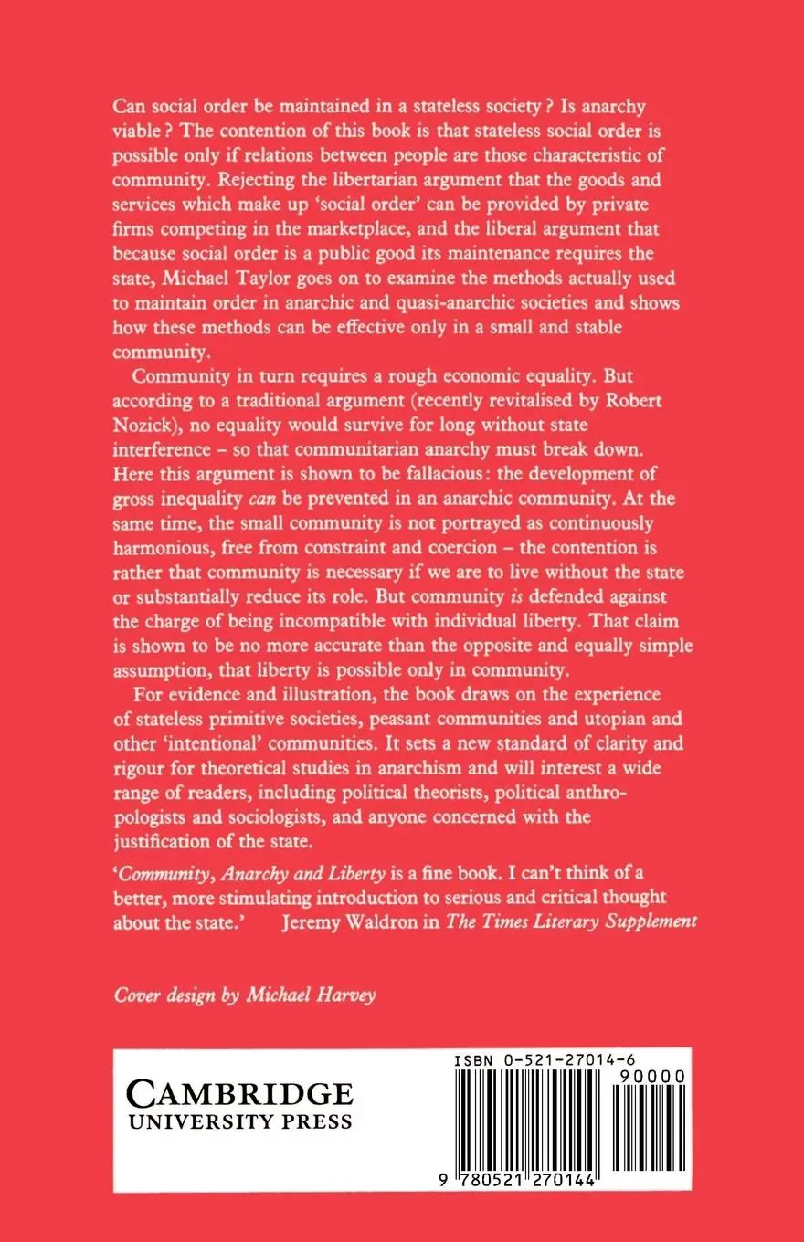 Rückseite: 9780521270144 | Community, Anarchy, and Liberty | Michael Taylor | Taschenbuch | 1982