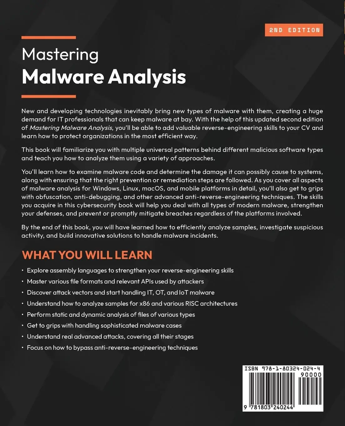 Rückseite: 9781803240244 | Mastering Malware Analysis - Second Edition | Alexey Kleymenov (u. a.)