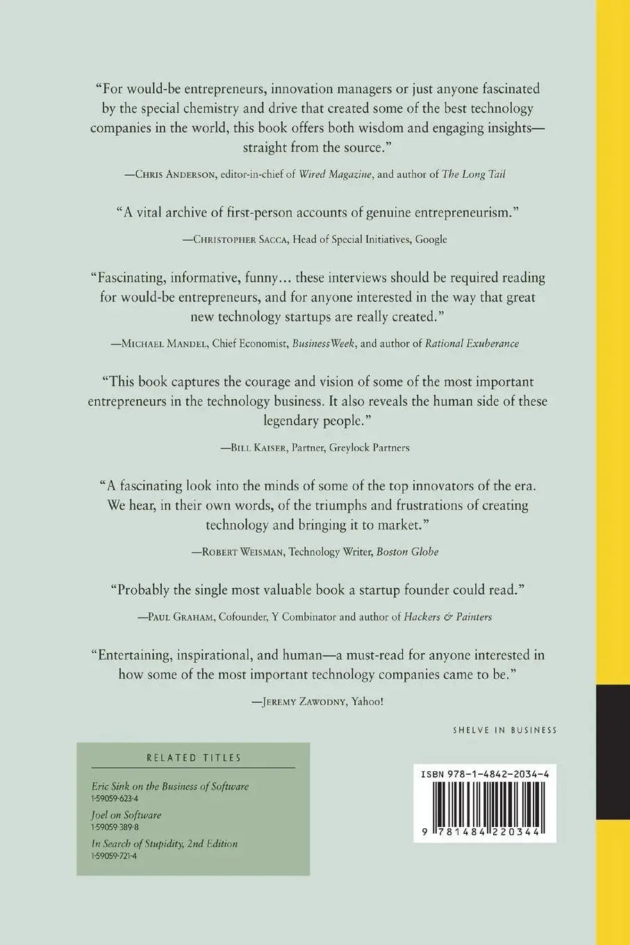 Rückseite: 9781484220344 | Founders at Work | Stories of Startups' Early Days | Livingston | Buch