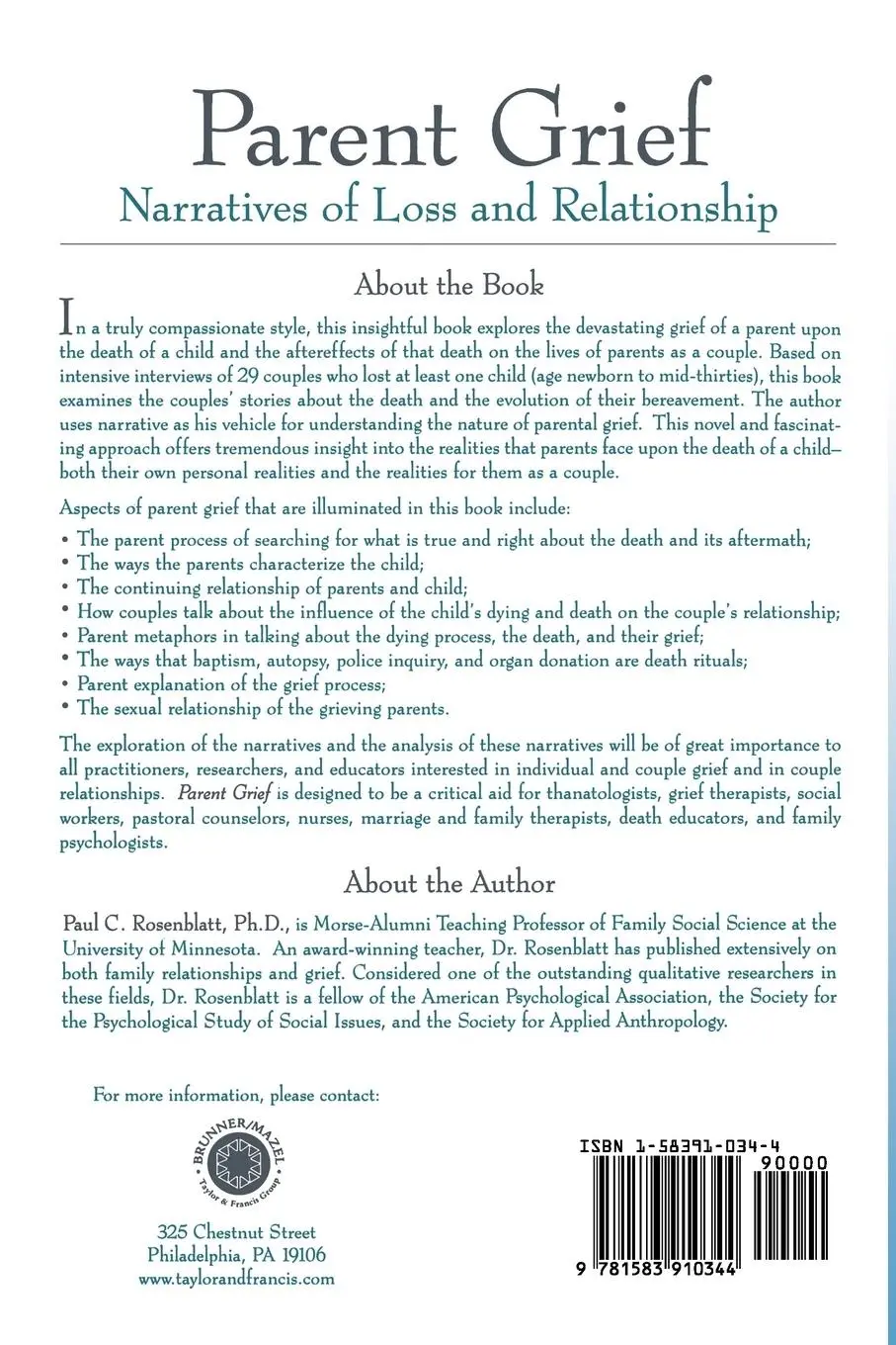 Rückseite: 9781583910344 | Parent Grief | Narratives of Loss and Relationship | Rosenblatt | Buch