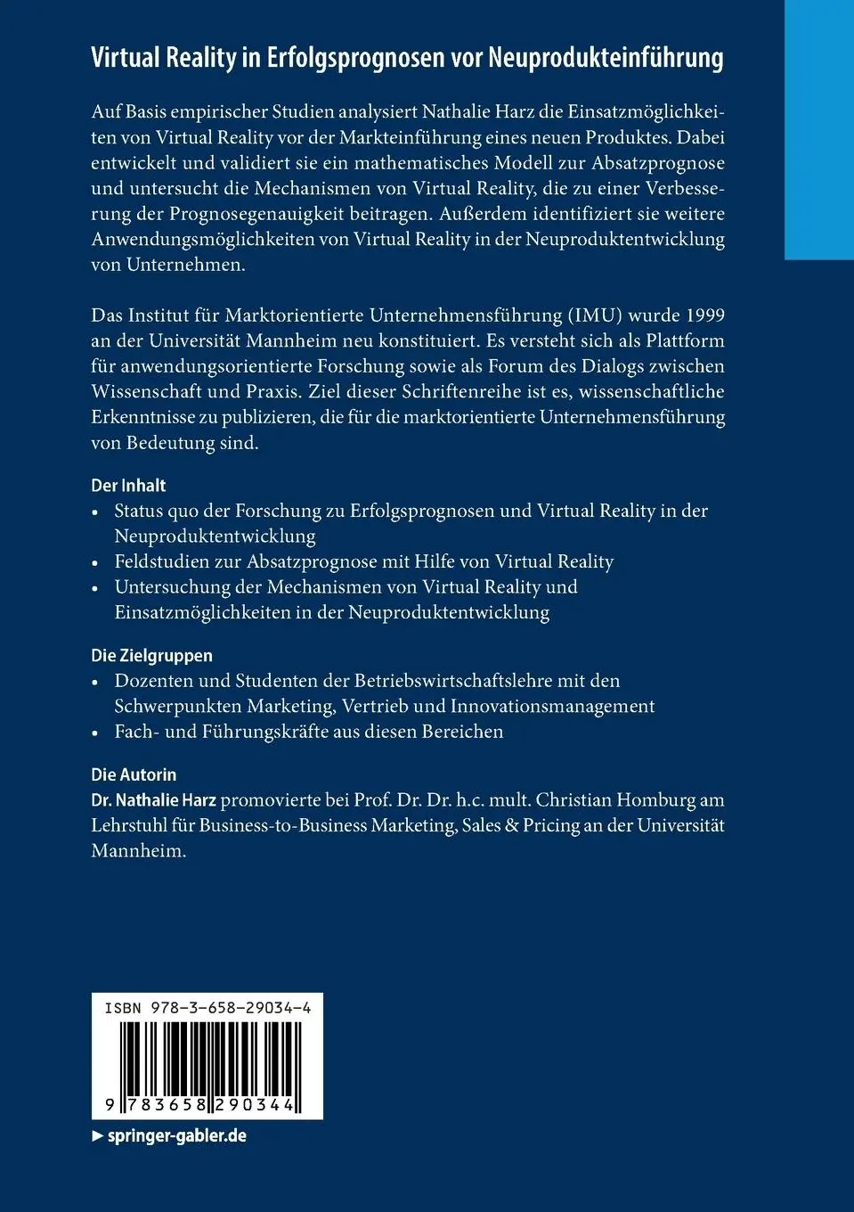 Rückseite: 9783658290344 | Virtual Reality in Erfolgsprognosen vor Neuprodukteinführung | Harz