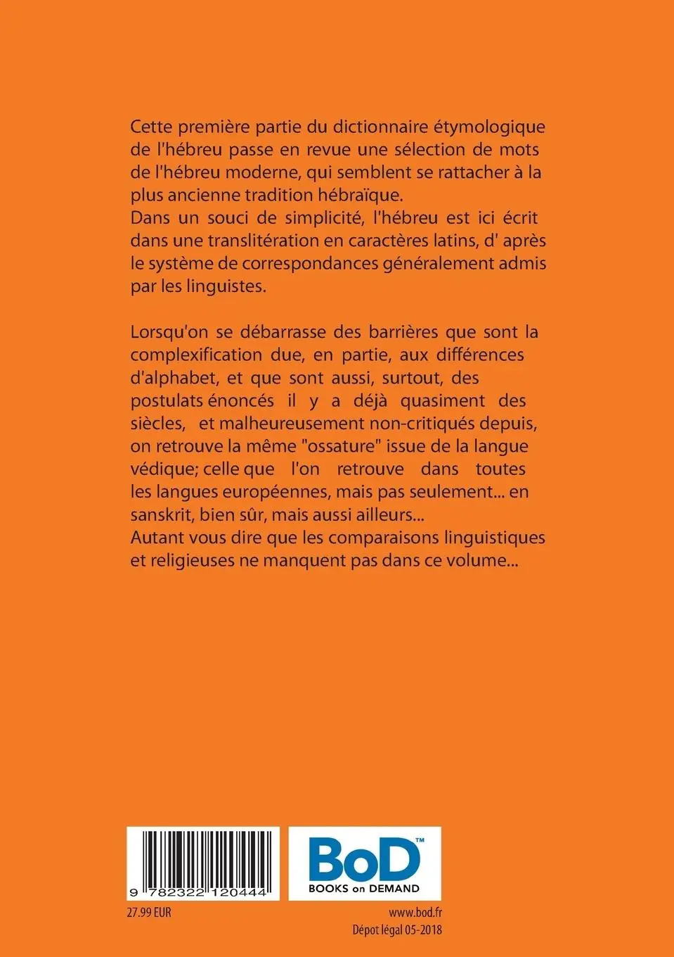 Rückseite: 9782322120444 | Dictionnaire étymologique de l' hébreu | 1ère partie: l'hébreu moderne