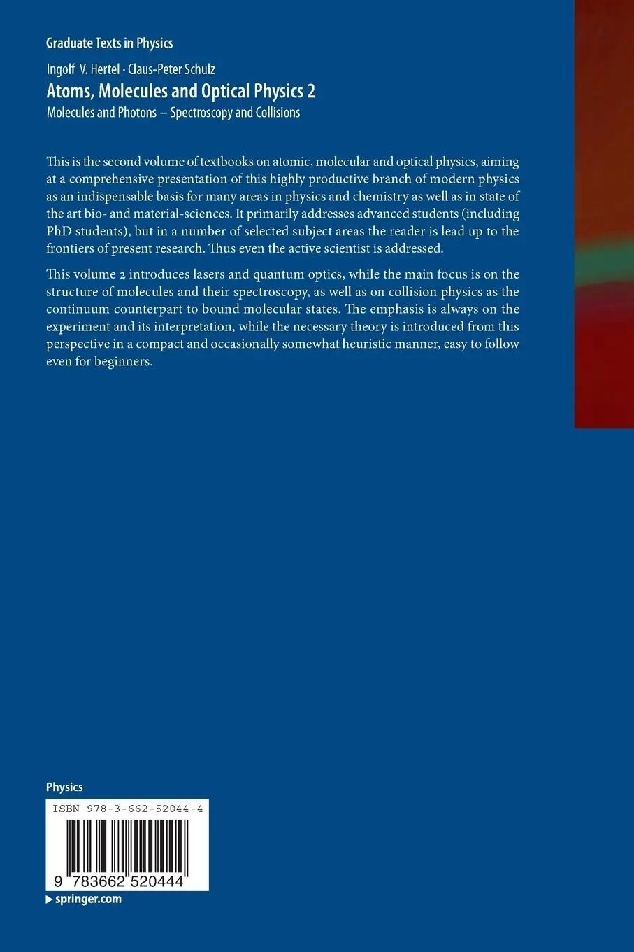 Rückseite: 9783662520444 | Atoms, Molecules and Optical Physics 2 | Ingolf V. Hertel (u. a.)
