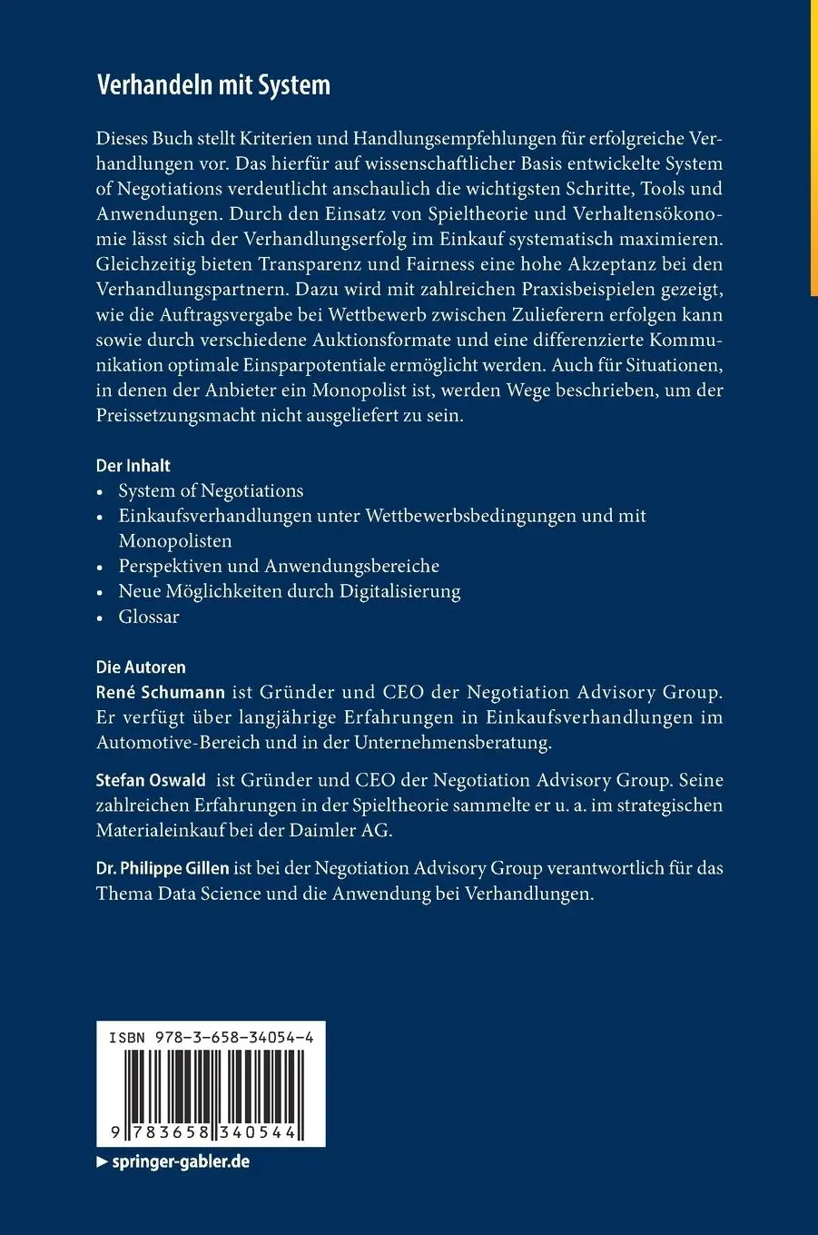 Rückseite: 9783658340544 | Verhandeln mit System | René Schumann (u. a.) | Buch | viii | Deutsch