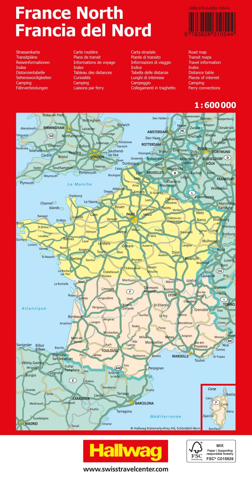 Rückseite: 9783828310544 | Hallwag Strassenkarte Frankreich Nord 1:600.000 | AG | (Land-)Karte