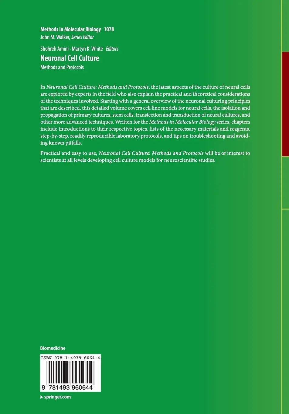 Rückseite: 9781493960644 | Neuronal Cell Culture | Methods and Protocols | Shohreh Amini (u. a.)