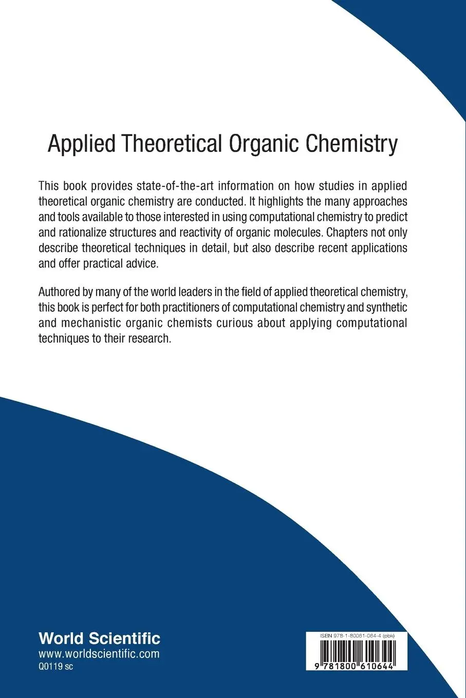 Rückseite: 9781800610644 | APPLIED THEORETICAL ORGANIC CHEMISTRY | Tantillo Dean J | Taschenbuch