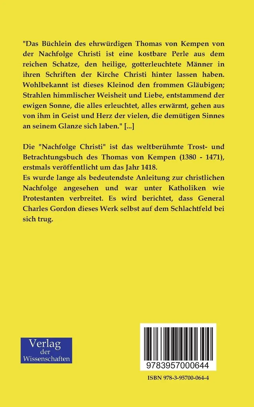 Rückseite: 9783957000644 | Die Nachfolge Christi | Mit Anwendungen und Gebeten | Kempen | Buch