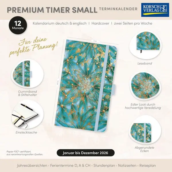 Bild: 9783731890744 | Premium Timer Small "Secret Garden" 2026 | Verlag Korsch | Buch | 2026