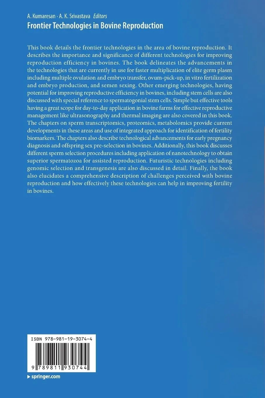 Rückseite: 9789811930744 | Frontier Technologies in Bovine Reproduction | Srivastava (u. a.) | x