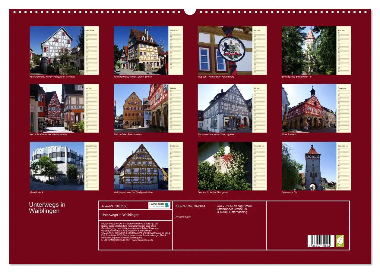 Bild: 9783457890844 | Unterwegs in Waiblingen (Wandkalender 2026 DIN A2 quer), CALVENDO...