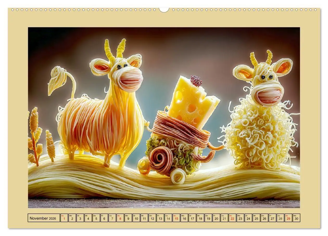 Bild: 9783516740844 | Auf dem Nudelhof. Spaghetti-Tiere zum Schmunzeln (Wandkalender 2026...