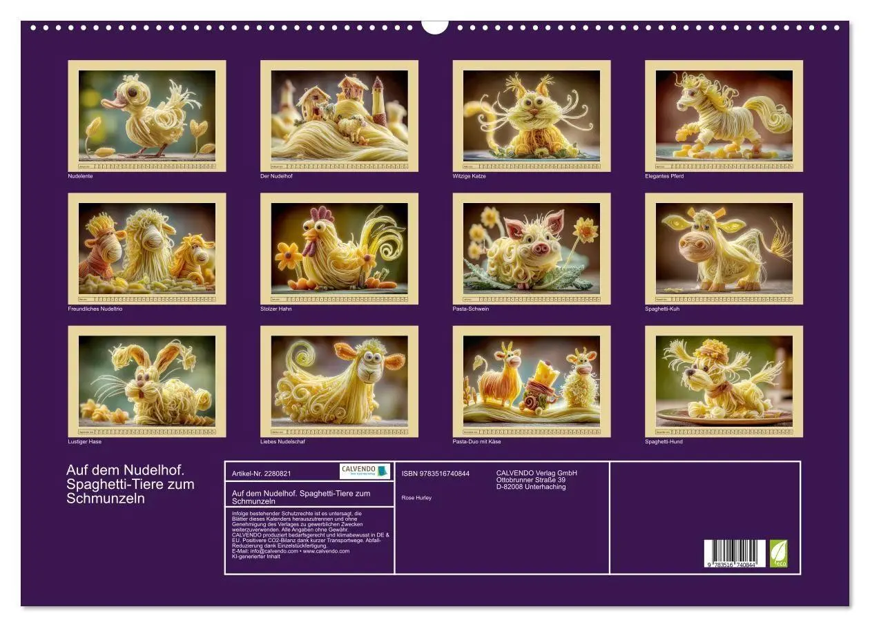 Bild: 9783516740844 | Auf dem Nudelhof. Spaghetti-Tiere zum Schmunzeln (Wandkalender 2026...