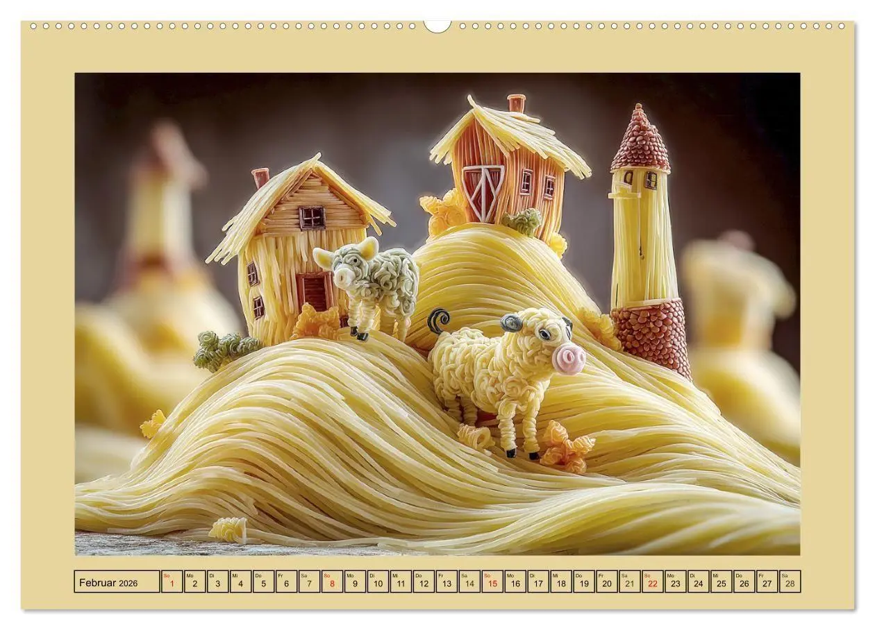 Bild: 9783516740844 | Auf dem Nudelhof. Spaghetti-Tiere zum Schmunzeln (Wandkalender 2026...