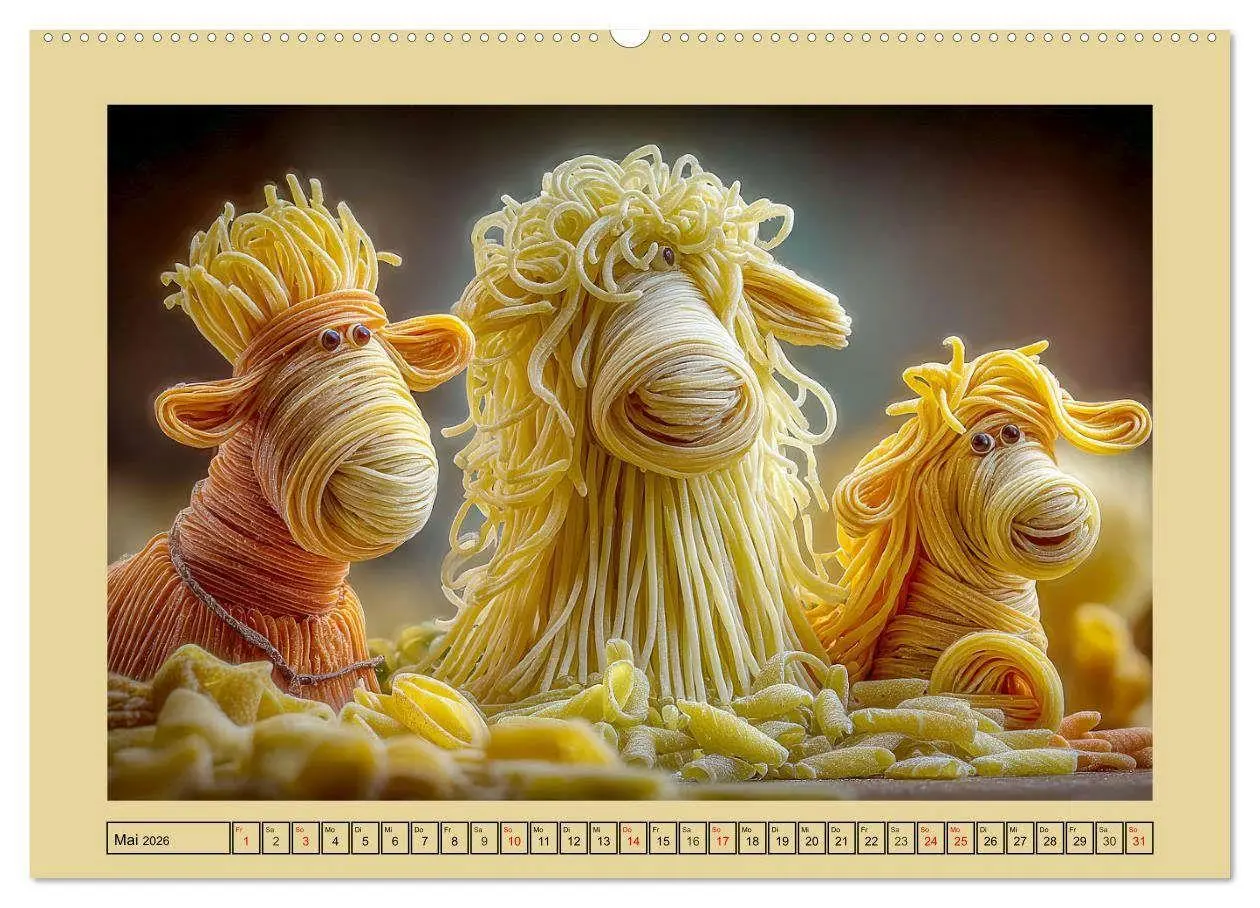 Bild: 9783516740844 | Auf dem Nudelhof. Spaghetti-Tiere zum Schmunzeln (Wandkalender 2026...