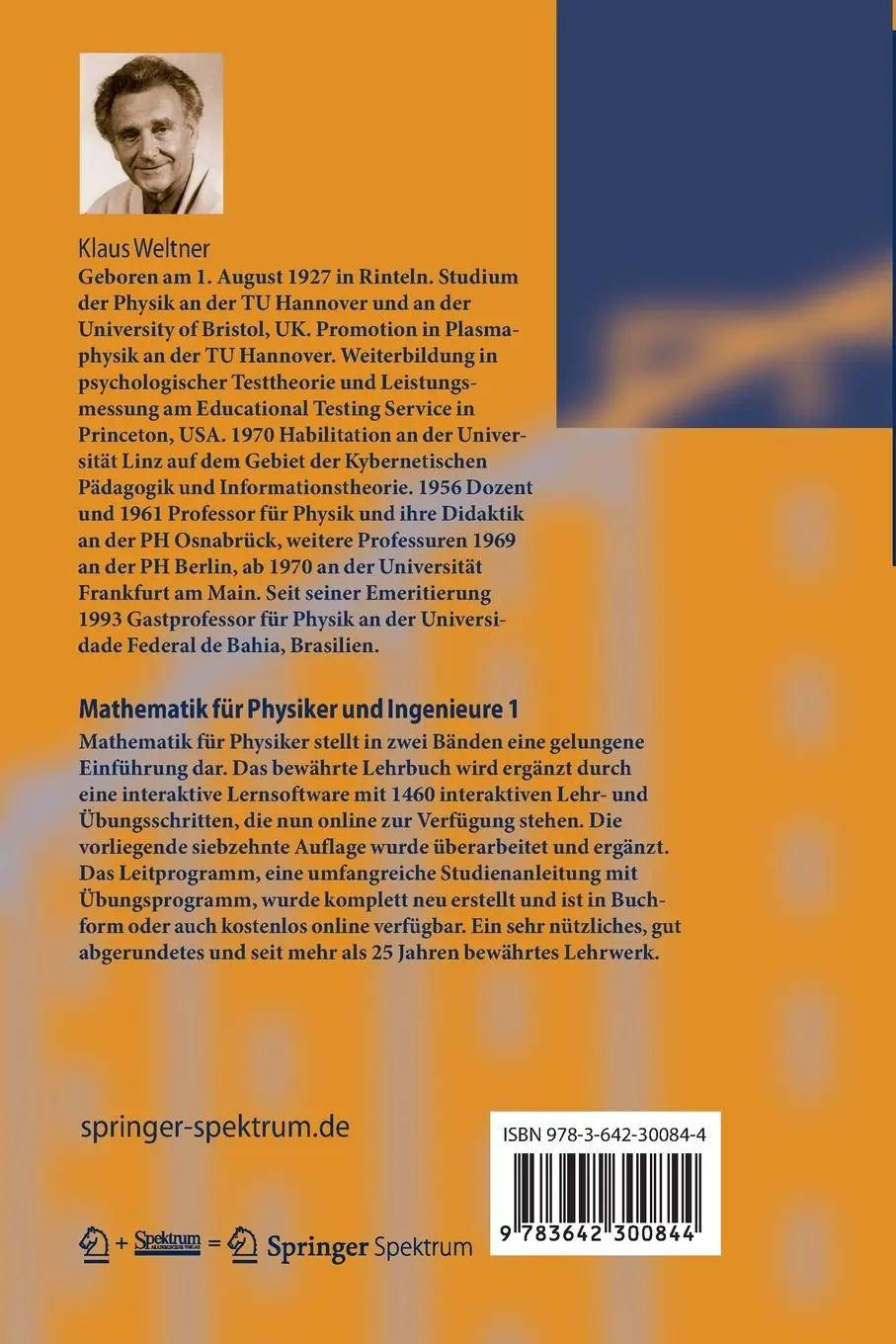 Rückseite: 9783642300844 | Mathematik für Physiker und Ingenieure 1 | Klaus Weltner | Taschenbuch