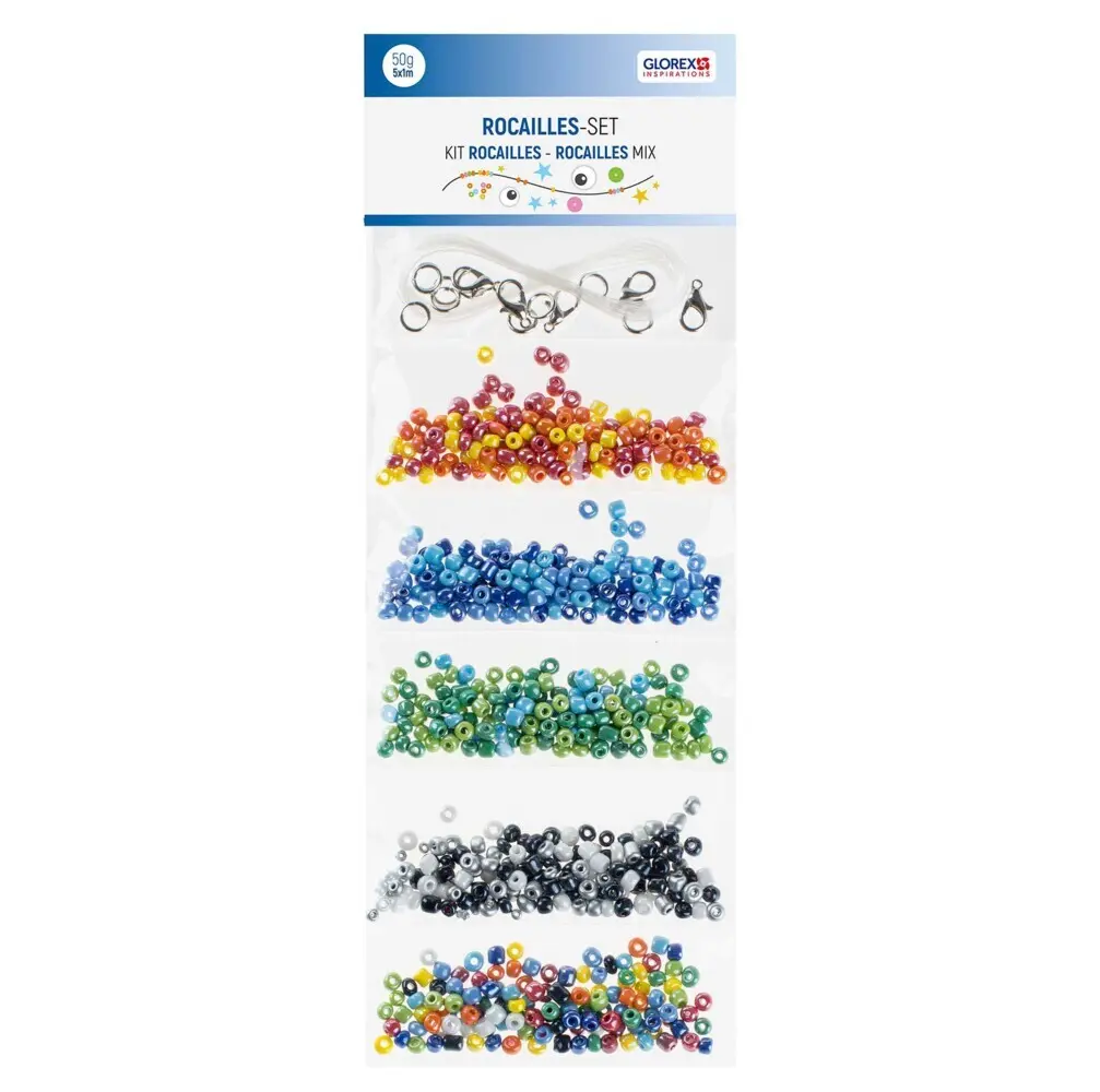 Rocailles-Set 4,5m, mit Kordel und Verschlüssen, 5-fach sort.