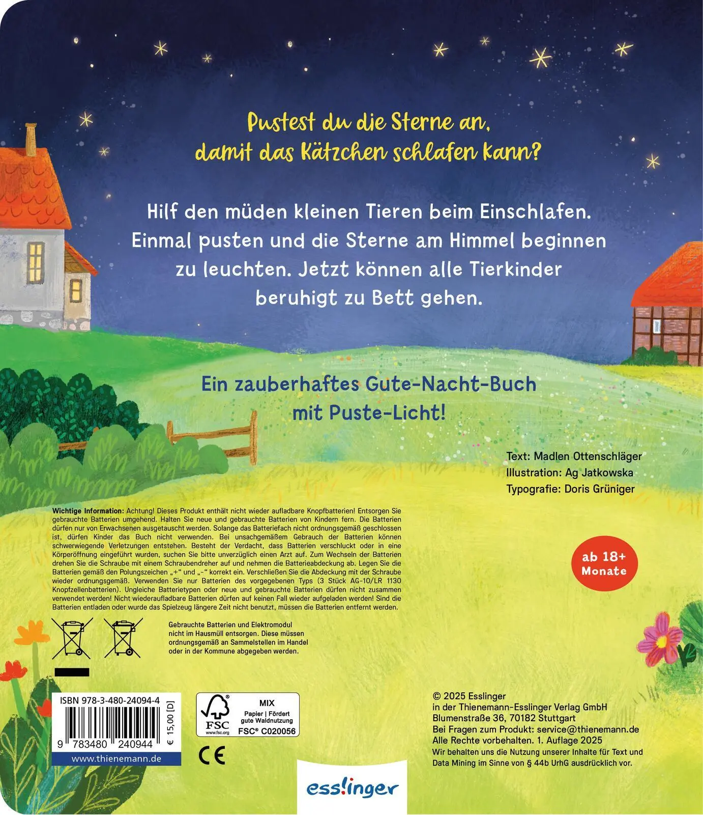 Rückseite: 9783480240944 | Mein Puste-Licht-Buch: Schlaf schön, kleiner Schatz! | Ottenschläger