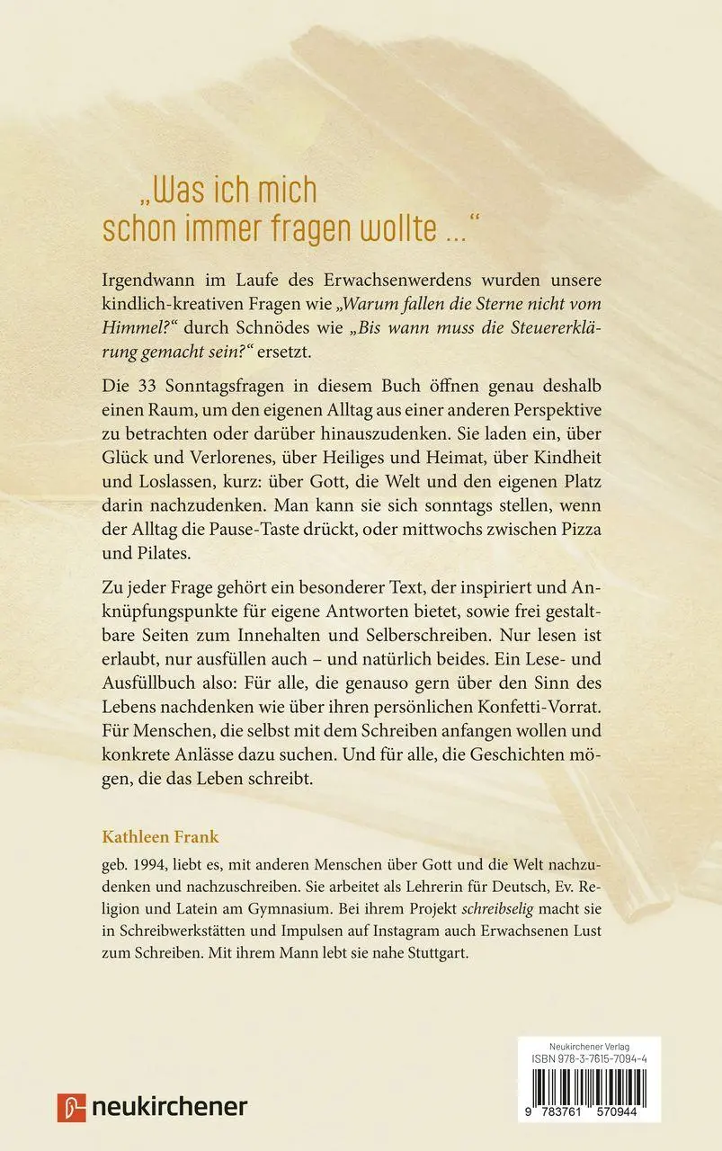 Bild: 9783761570944 | Sonntagsfragen über Gott, die Welt und mich | Kathleen Frank | Buch