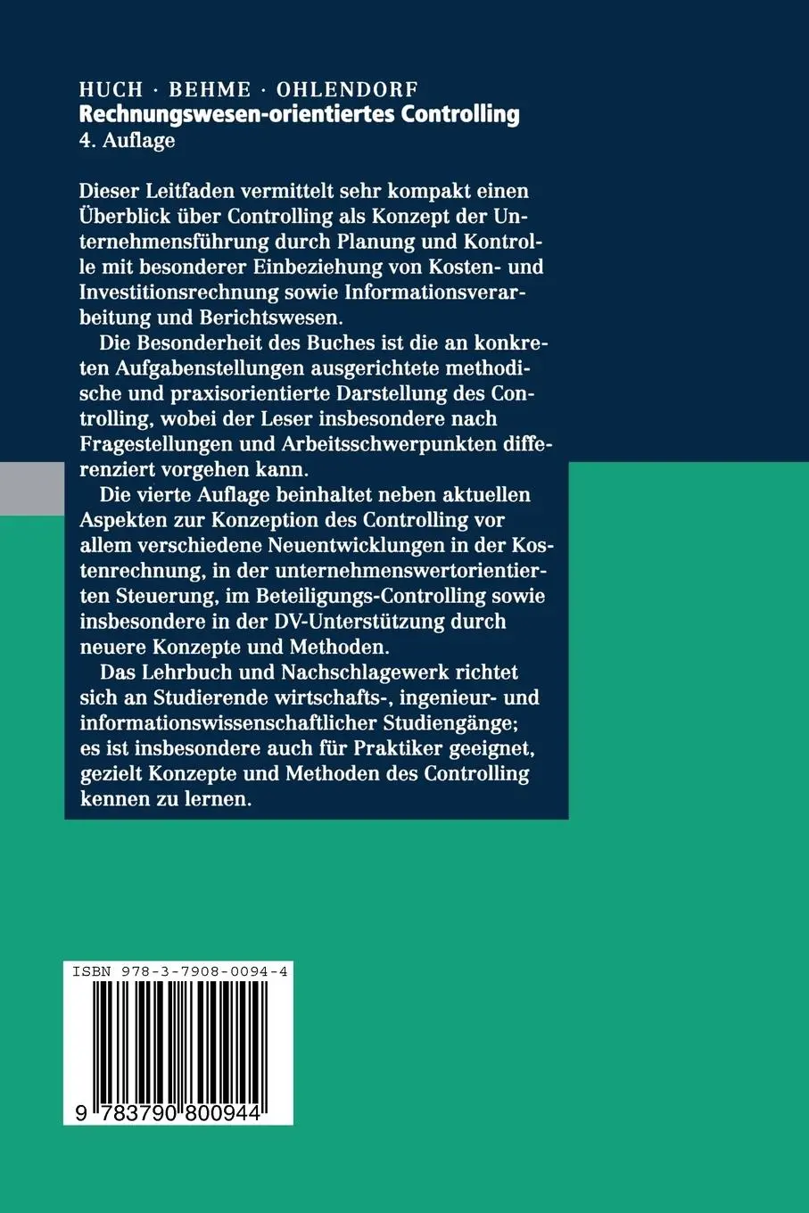 Rückseite: 9783790800944 | Rechnungswesen-orientiertes Controlling | Burkhard Huch (u. a.) | Buch