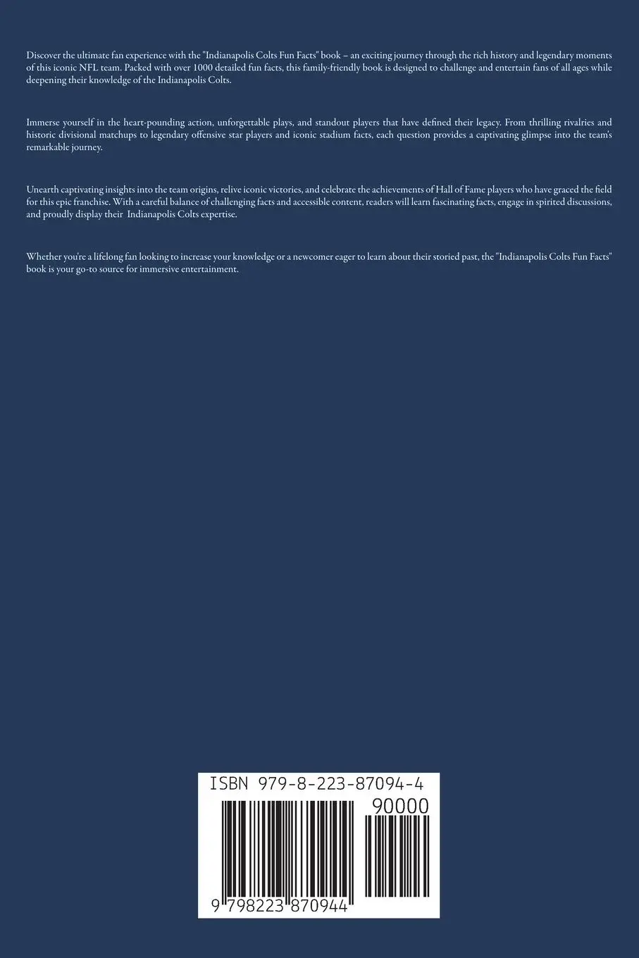 Rückseite: 9798223870944 | Indianapolis Colts Fun Facts | Trivia Ape | Taschenbuch | Englisch