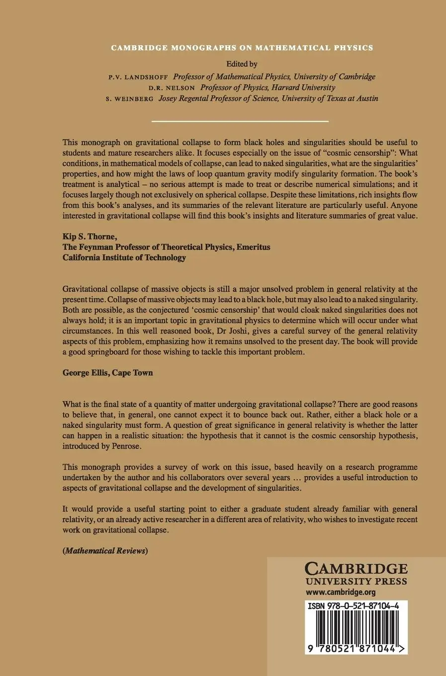 Rückseite: 9780521871044 | Gravitational Collapse and Spacetime Singularities | Pankaj S. Joshi