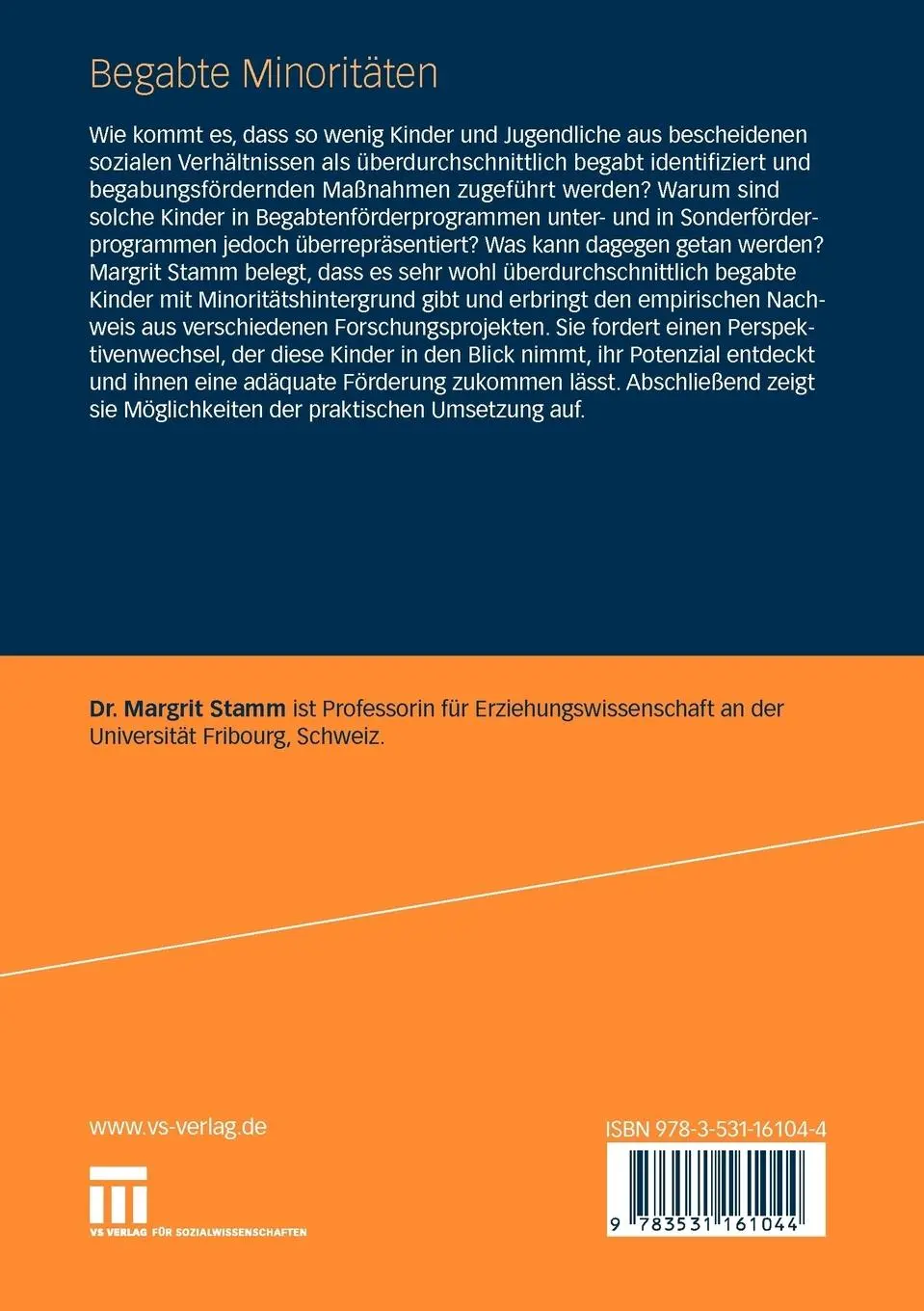 Rückseite: 9783531161044 | Begabte Minoritäten | Margrit Stamm | Taschenbuch | 250 S. | Deutsch