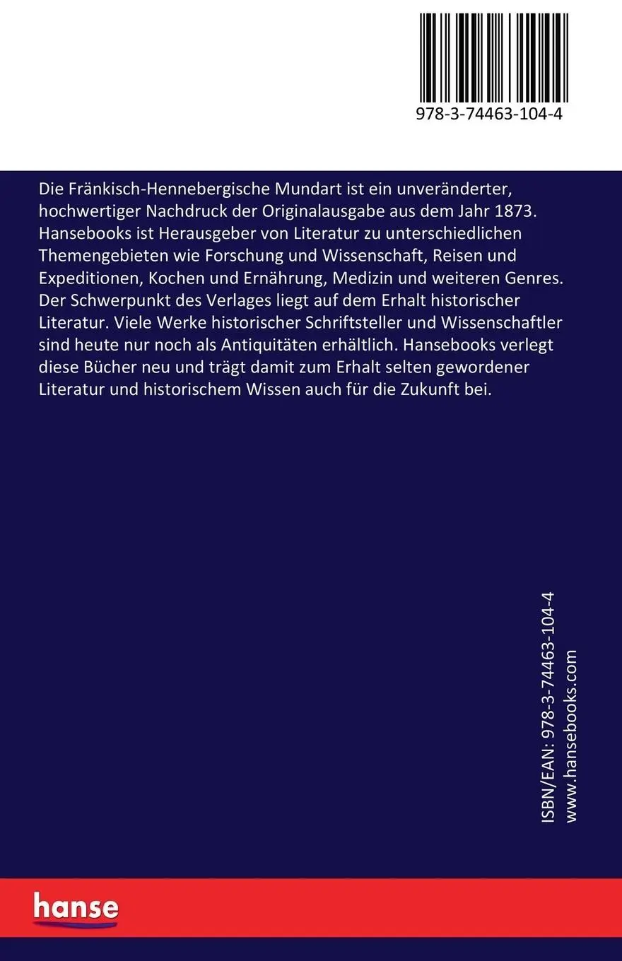 Rückseite: 9783744631044 | Die Fränkisch-Hennebergische Mundart | Balthasar Spiess | Taschenbuch