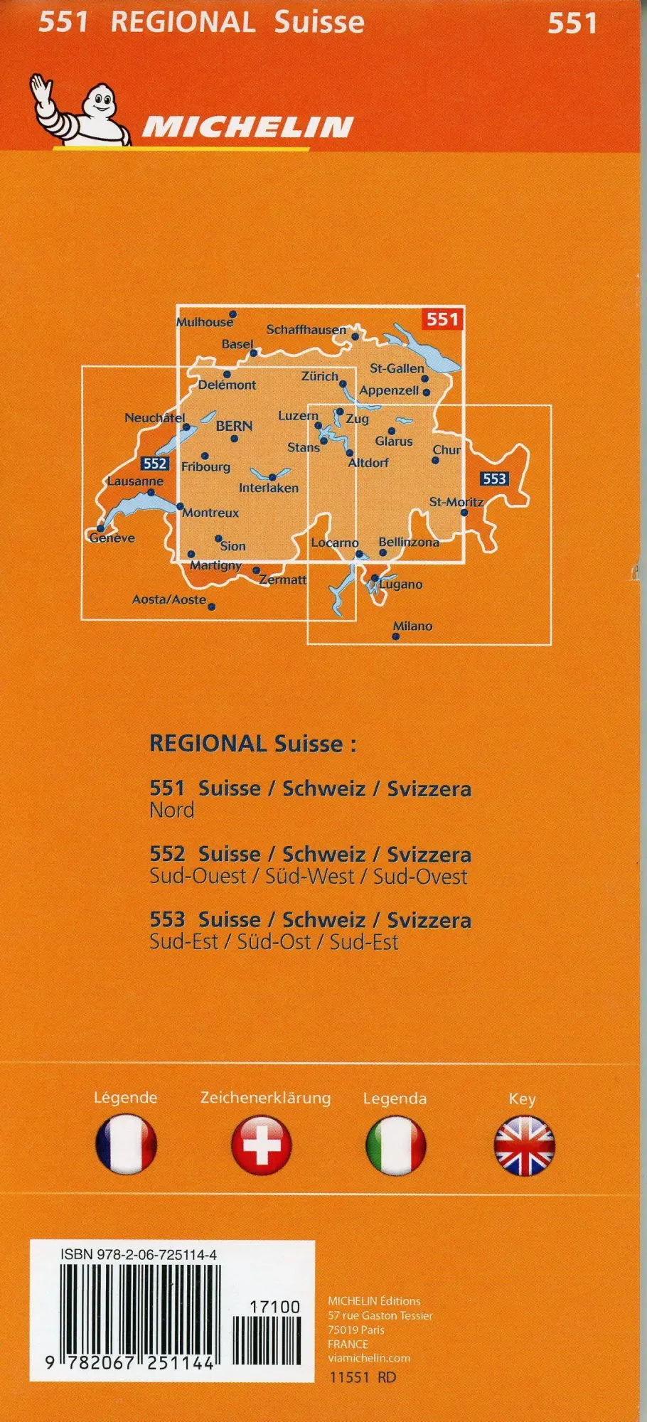Bild: 9782067251144 | Michelin Schweiz Nord | Straßen- und Tourismuskarte 1:200.000 | 1 S.