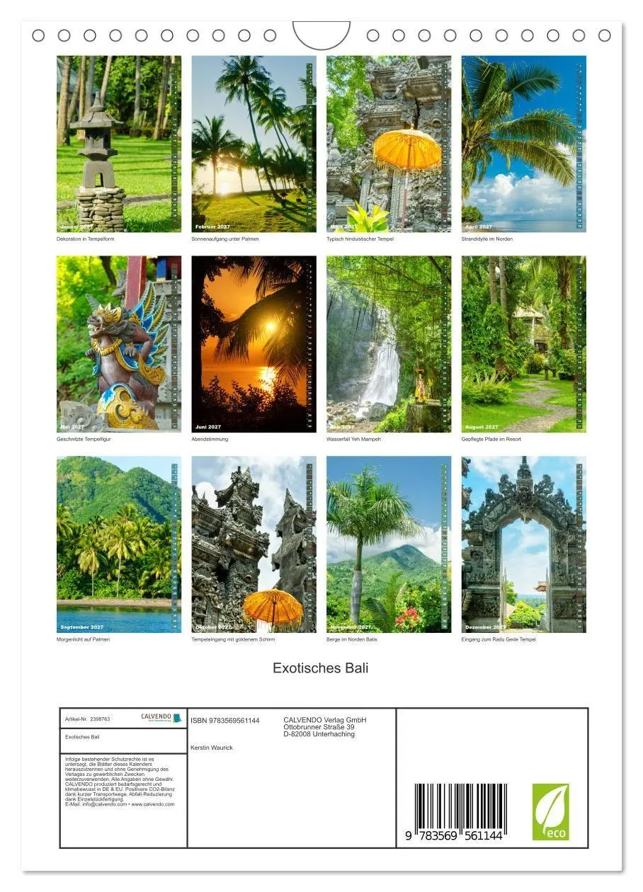 Bild: 9783569561144 | Exotisches Bali (Wandkalender 2027 DIN A4 hoch), CALVENDO...
