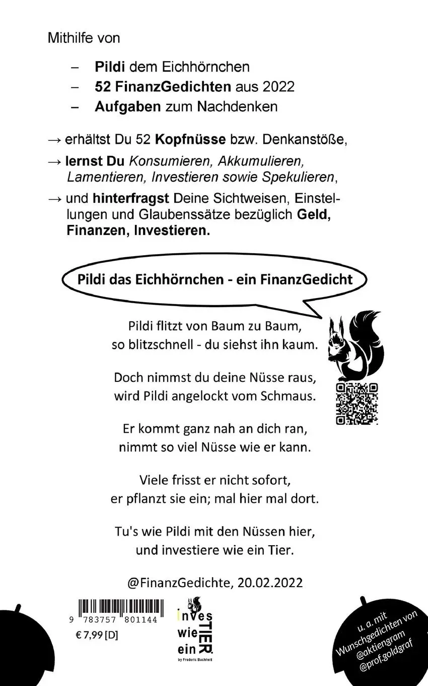 Rückseite: 9783757801144 | Investier wie ein Tier 52 FinanzGedichte aus 2022 by Frederic Buchheit