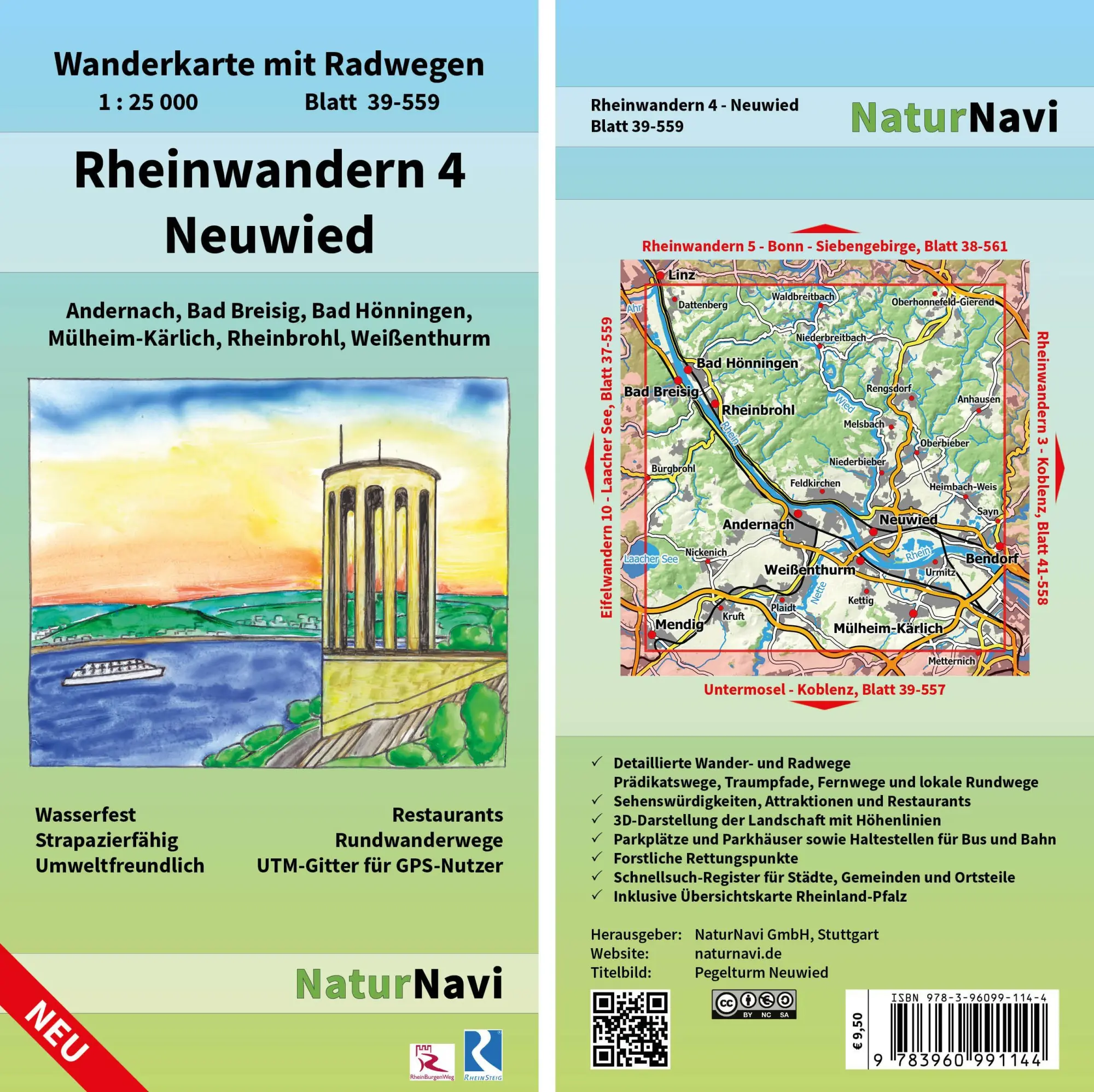 Cover: 9783960991144 | Rheinwandern 4 - Neuwied 1:25 000 | NaturNavi | (Land-)Karte | 1 S.