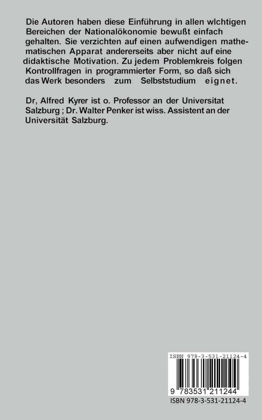 Rückseite: 9783531211244 | Elementare mikro- und makroökonomische Theorie | Alfred Kyrer | Buch