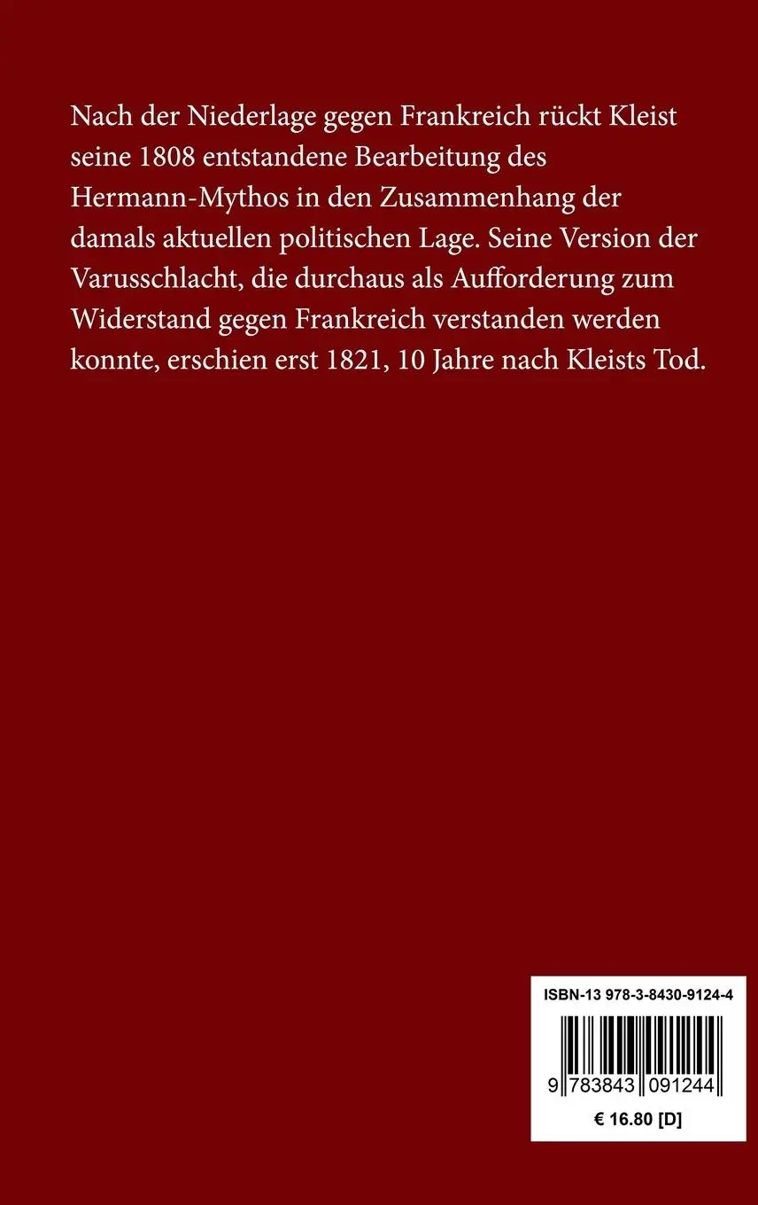 Rückseite: 9783843091244 | Die Hermannsschlacht | Ein Drama in fünf Aufzügen | Kleist | Buch