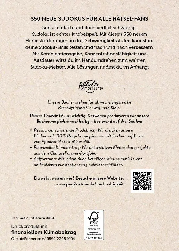 Rückseite: 9783987641244 | Sudoku Buch | Rätselspaß in 3 Schwierigkeitsstufen | Buch | 208 S.