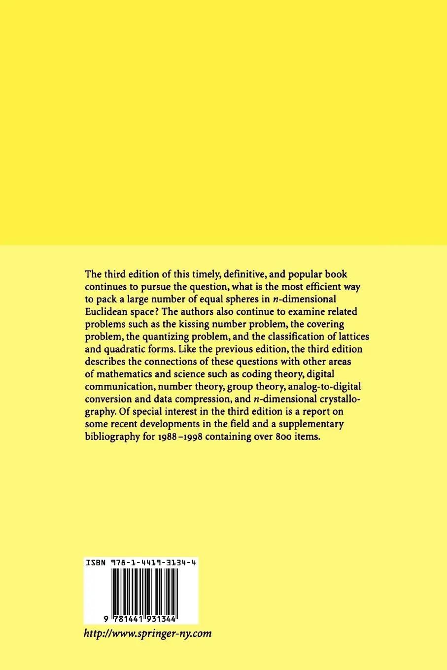 Rückseite: 9781441931344 | Sphere Packings, Lattices and Groups | Neil J. A. Sloane (u. a.)