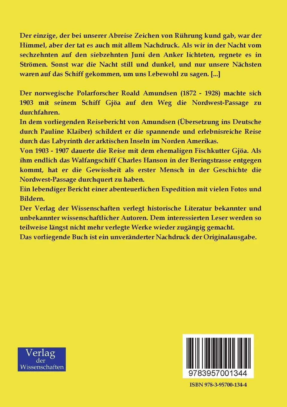 Rückseite: 9783957001344 | Die Nordwest-Passage | Meine Polarfahrt auf der Gjöa 1903 - 1907