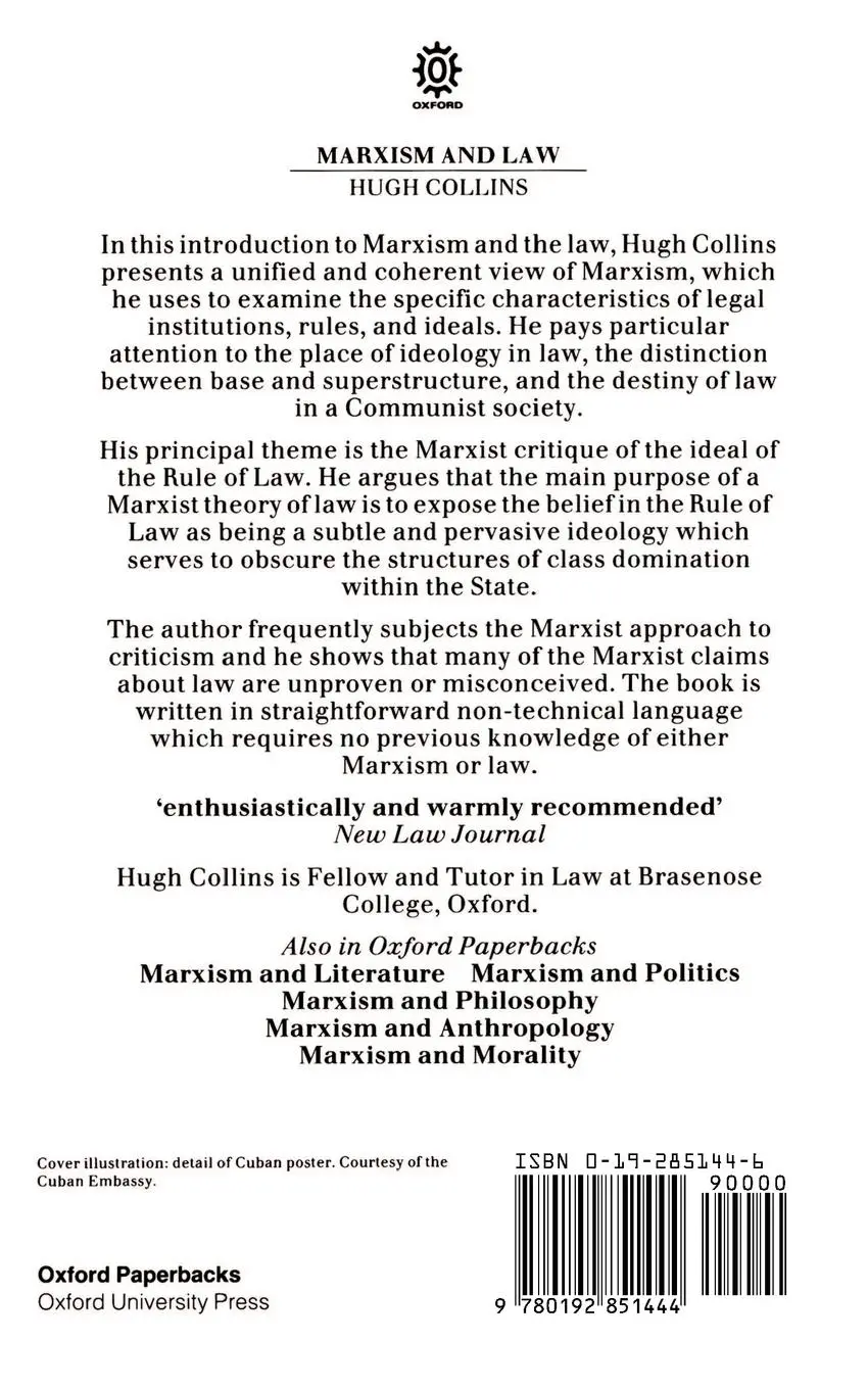 Rückseite: 9780192851444 | Marxism and Law | Hugh Collins | Taschenbuch | Kartoniert / Broschiert