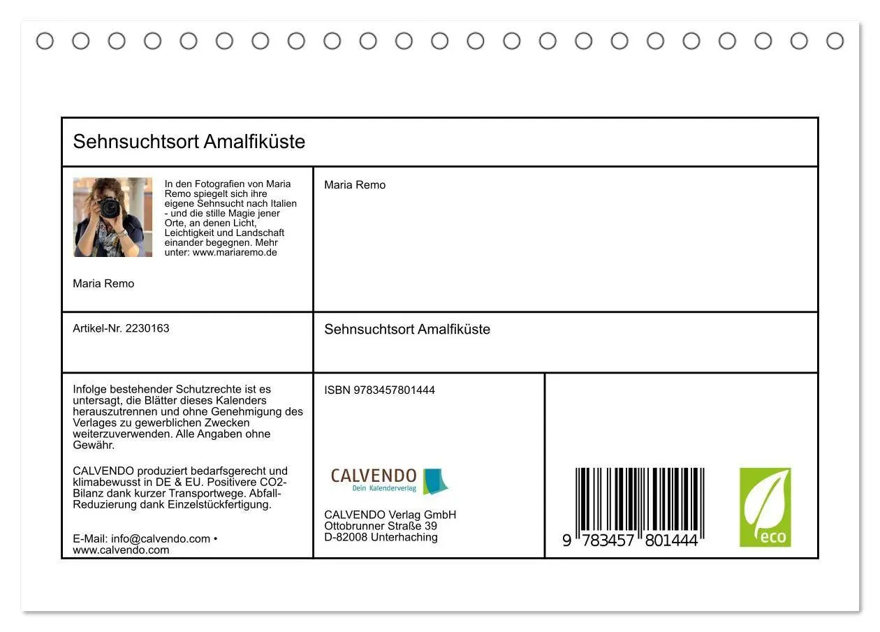 Bild: 9783457801444 | Sehnsuchtsort Amalfiküste (Tischkalender 2026 DIN A5 quer),...