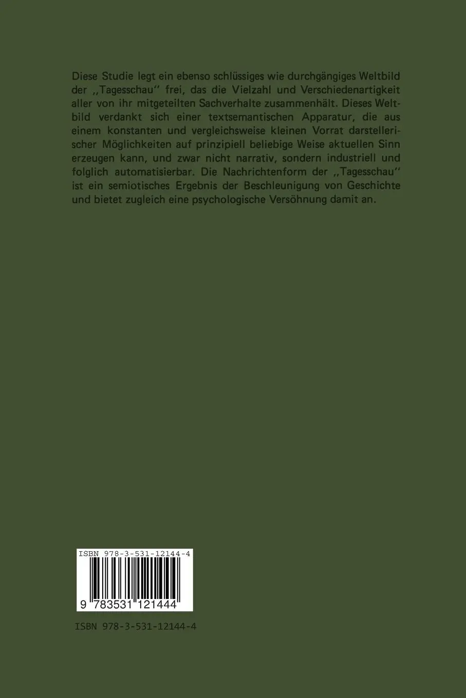 Rückseite: 9783531121444 | Postmoderne Concierge: Die "Tagesschau" | Ulrich Schmitz | Taschenbuch