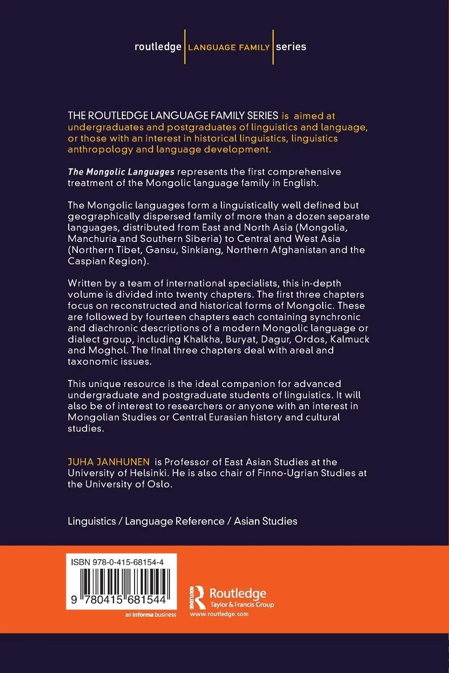 Rückseite: 9780415681544 | The Mongolic Languages | Juha Janhunen | Taschenbuch | Englisch | 2017