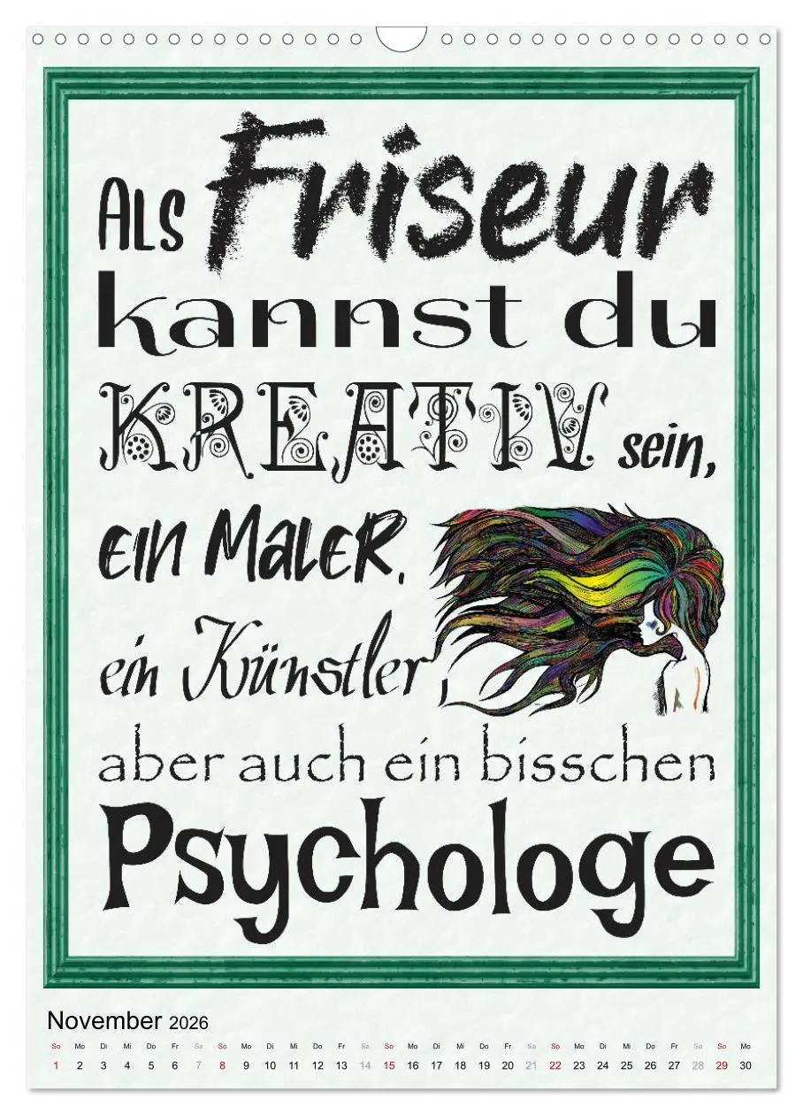Bild: 9783516361544 | Friseur-Sprüche (Wandkalender 2026 DIN A3 hoch), CALVENDO...