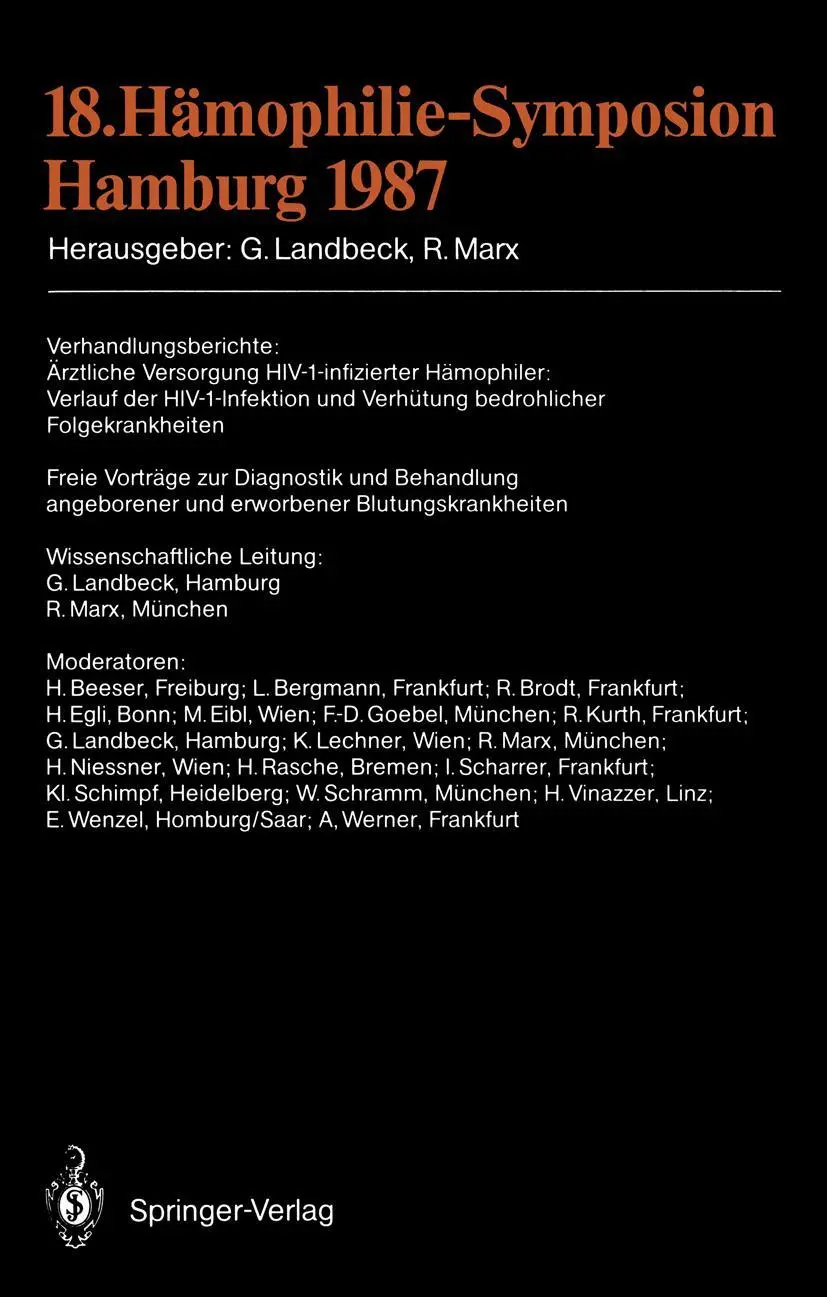 Cover: 9783540191544 | 18. Hämophilie-Symposion Hamburg 1987 | R. Marx (u. a.) | Taschenbuch