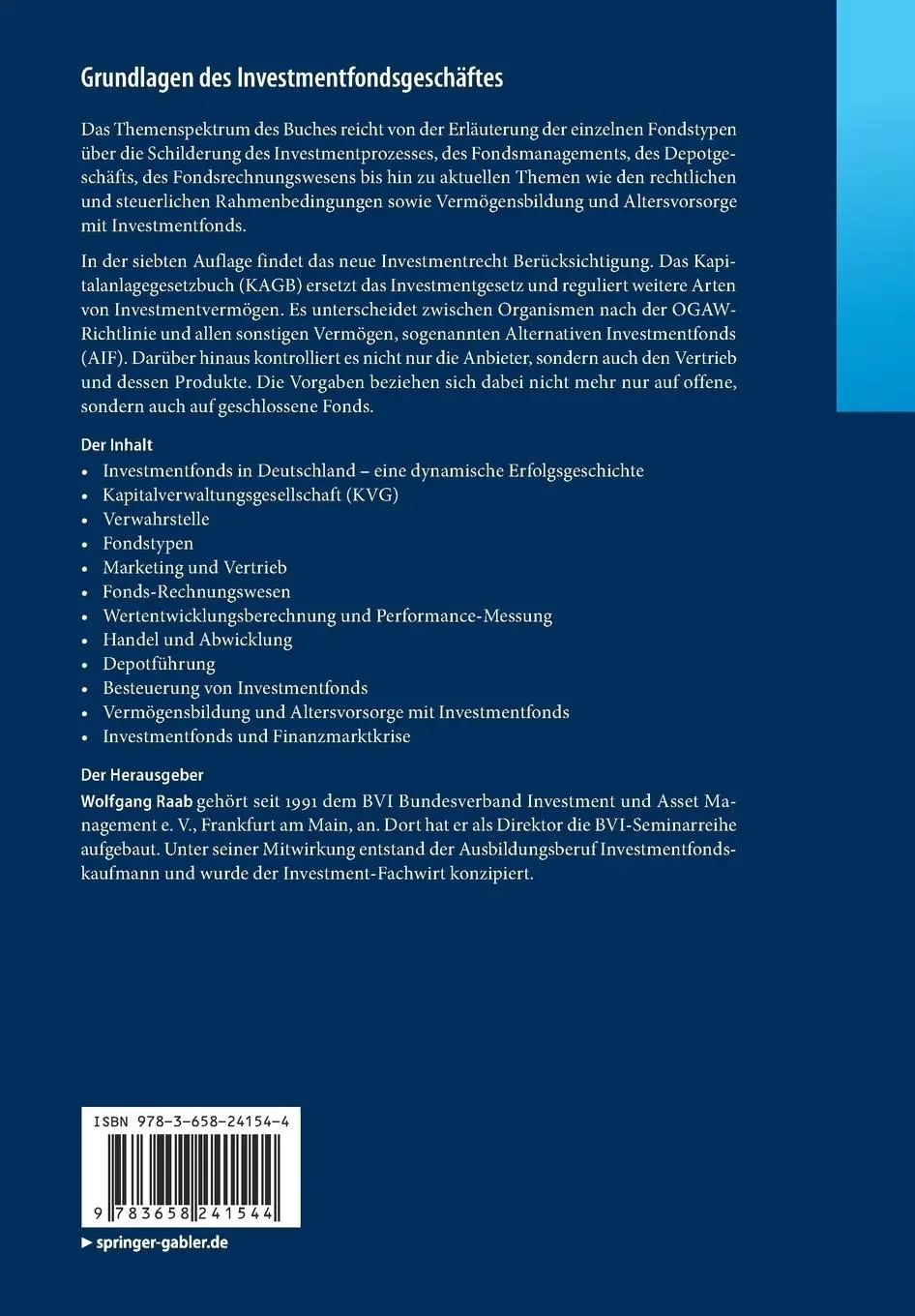 Rückseite: 9783658241544 | Grundlagen des Investmentfondsgeschäftes | Wolfgang Raab | Taschenbuch