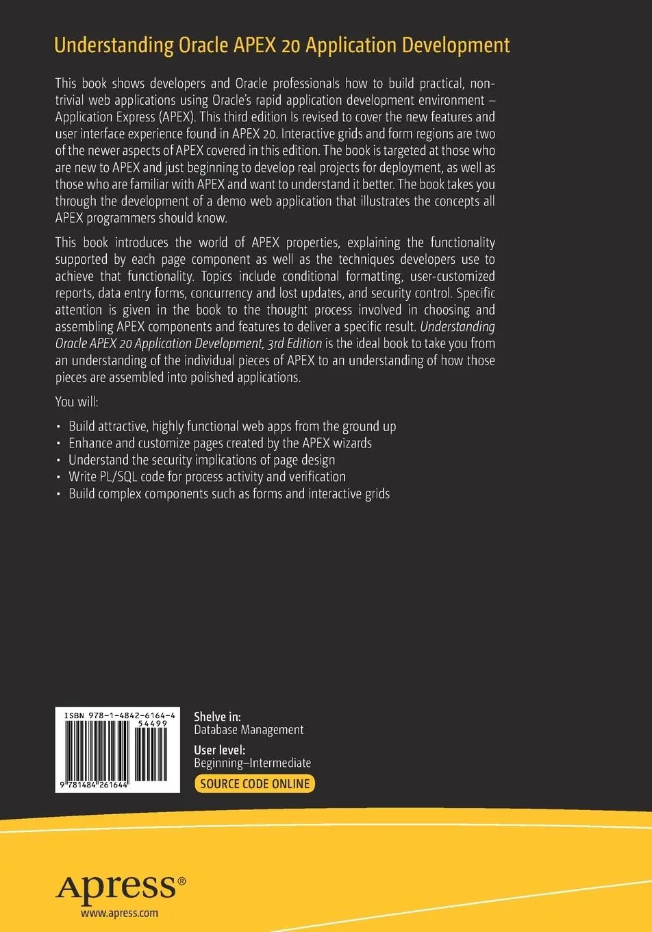 Rückseite: 9781484261644 | Understanding Oracle APEX 20 Application Development | Edward Sciore